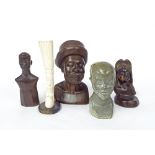 African Interest - hardstone bust carving of a gentleman, spill vase carved with a tribes woman,