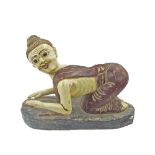 Burmese carved figure of a lady kneeling in devotion, 13" long