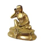 Gilt bronze bodhisattva type deity, 6" high
