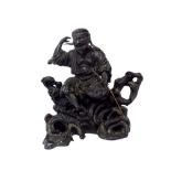 Japanese School - bronze figural koro, in the form of a kneeling cackling fisherman with removable