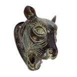 Interesting cast bronze wall mounted tiger's head, 12" high