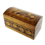 19th century Tunbridge Ware rectangular dome top box, the top with a parquetry panel within