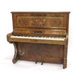Burr walnut and boxwood inlaid upright piano by Moon & Sons, Plymouth (at fault)