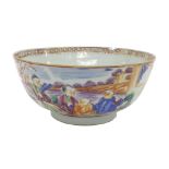 Chinese Canton famille rose porcelain pedestal bowl painted with various figures in an exterior