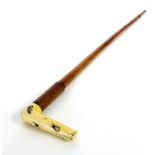 Shibayama ivory handled malacca walking stick, the handle decorated with insects, 32.5" long