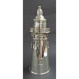 Novelty silver plated cocktail shaker in the form of a lighthouse, 15.5" high