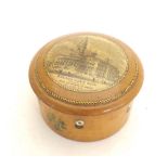 Mauchline ware - Ashworth's Machine Cotton circular thread box, the cover transfer printed with