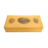 Mauchline ware - Clark & Co. rectangular raised lid box, decorated with ferns to the lid and a