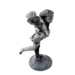 Antique cast lead garden figure of a standing cherub, 31" high (alterations)