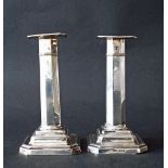 Pair of Edwardian faceted silver candlesticks, maker James Dixon & Sons, Sheffield 1905, 5.5"