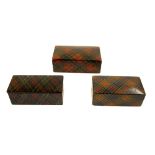 Tartan ware - McLean pattern Clark & Co. cotton box, 4.25" wide; Smiths Albert pattern snuff box and