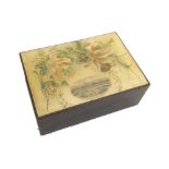 Mauchline ware - rectangular box in black lacquerware depicting the International Exhibition,