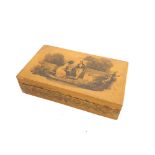 Mauchline ware - rectangular box transfer printed with a family scene to lid, with pink lining