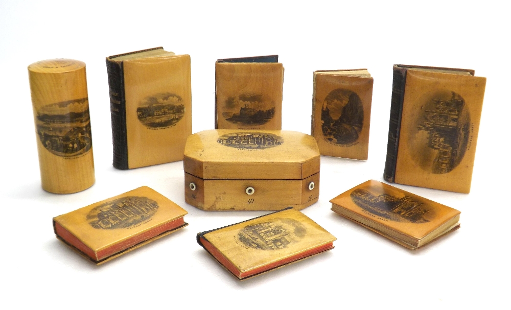 Mauchline ware - small books and boxes decorated with transfers of Melrose Abbey and Oban (9)