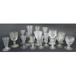 Collection of seventeen various antique and later cordial and wine glasses (17)