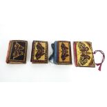 Four Tunbridge Ware needle cases, all decorated with butterflies and foliage, the largest 2.75" long