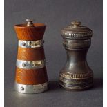 Hukin & Heath 1920s silver and oak pepper grinder, Birmingham 1920, 4" high; together with a further