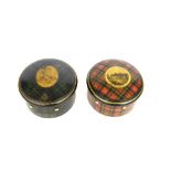 Tartan ware - Prince Charlie pattern Clark & Co. circular thread box, decorated with Burns' Cottage,