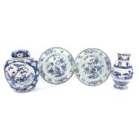 Collection of Chinese blue and white porcelain to include two cabinet plates, each centrally