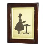 English School - sepia cut out silhouette study of a girl holding a book standing by a pedestal