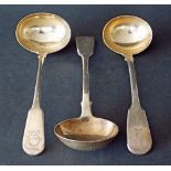 George III silver sauce ladle, maker Richard Crossley, London 1813, 7" long; together with two