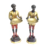 Pair of novelty cast metal pin trays in the form of blackamoors with gilt highlights, recent, 14"