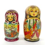 Nest of seven Russian dolls, indistinct signature to base, 9" high; together with a nest of ten