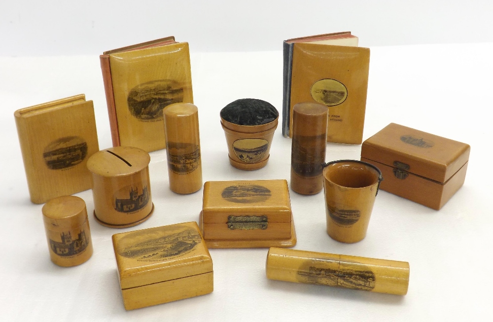 Mauchline ware - assorted items mainly with transfers of the South and South West of England to