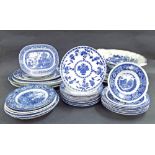 Large collection of various English blue and white transfer ware plates and dishes; together with