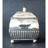 Late Victorian silver sarcophagus caddy, with half gadrooned decoration, maker Henry Wilkinson & Co,