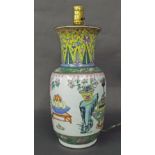 19th century Chinese porcelain baluster vase converted to a lamp, decorated with still life