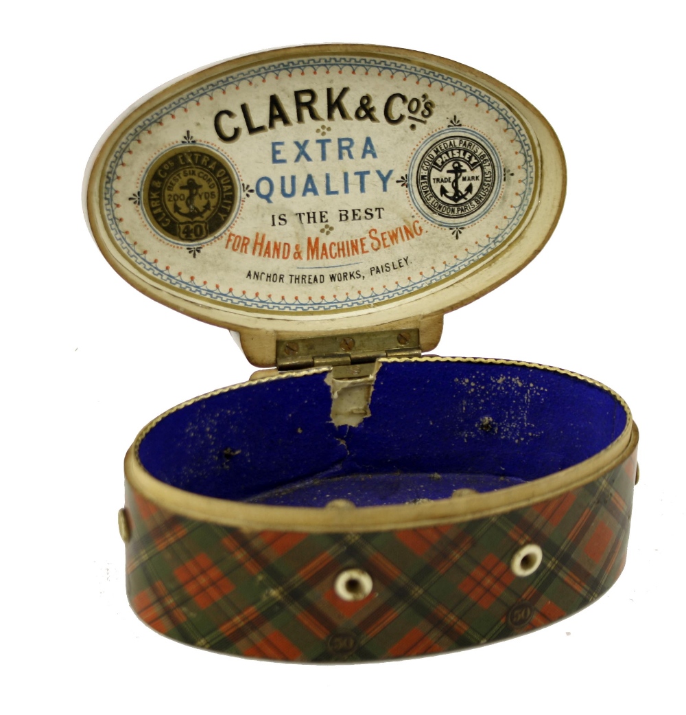 Tartan ware - Prince Charlie pattern Clark & Co. oval thread box, 4.5" wide; together with seven - Image 2 of 3