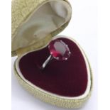 Platinum synthetic ruby ring, size N, heart shaped box