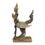 Interesting large Burmese theatrical carving of a Buddhistic type deity half lady half dragon,