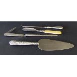 Mappin & Webb silver combination paper knife, with hinged penknife in the handle, 9.25" long;