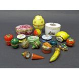Collection of eight Limoges porcelain trinket boxes in the form of fruit and vegetables to include