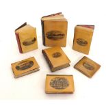 Mauchline ware small size books - decorated with transfers of Melrose Abbey, Moffat and others (7)