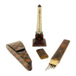 Tartan ware - McDuff desk thermometer, 6.25" high (tube broken); McPherson pattern scissors case,