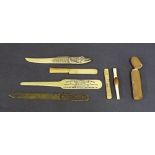 Cased Bosens whistle, Stanhope case and various other letter knives and letter openers (6)