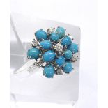 (803 8000533-1-A) 18ct white gold diamond and turquoise dress cluster ring, with seven round