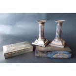 Pair of Victorian silver Corinthian column candlesticks, maker William Hutton & Sons, London 1892,
