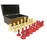 Jaques Staunton ivory chess set, the king stamped 'Jaques London', height of king 9cm