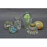 Collection of four various paperweights to include large dump paperweight with jellyfish decoration,