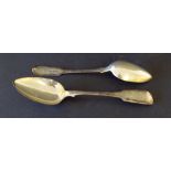 Pair of Georgian silver fiddle pattern table spoons, maker TWJH, London 1813, 9" long, 5oz approx