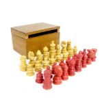 19th century tagua nut chess set, height of king 7cm, within a wooden box