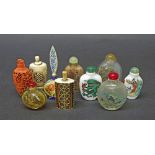 Collection of various Chinese scent bottles to include four painted glass scent bottles, two ceramic