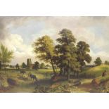 Circle of William T. Such (19th century) - Landscape with cattle beside a stream, a figure on a path