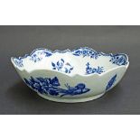 Early Worcester blue and white porcelain fruit bowl, decorated in low relief with scallop shells and