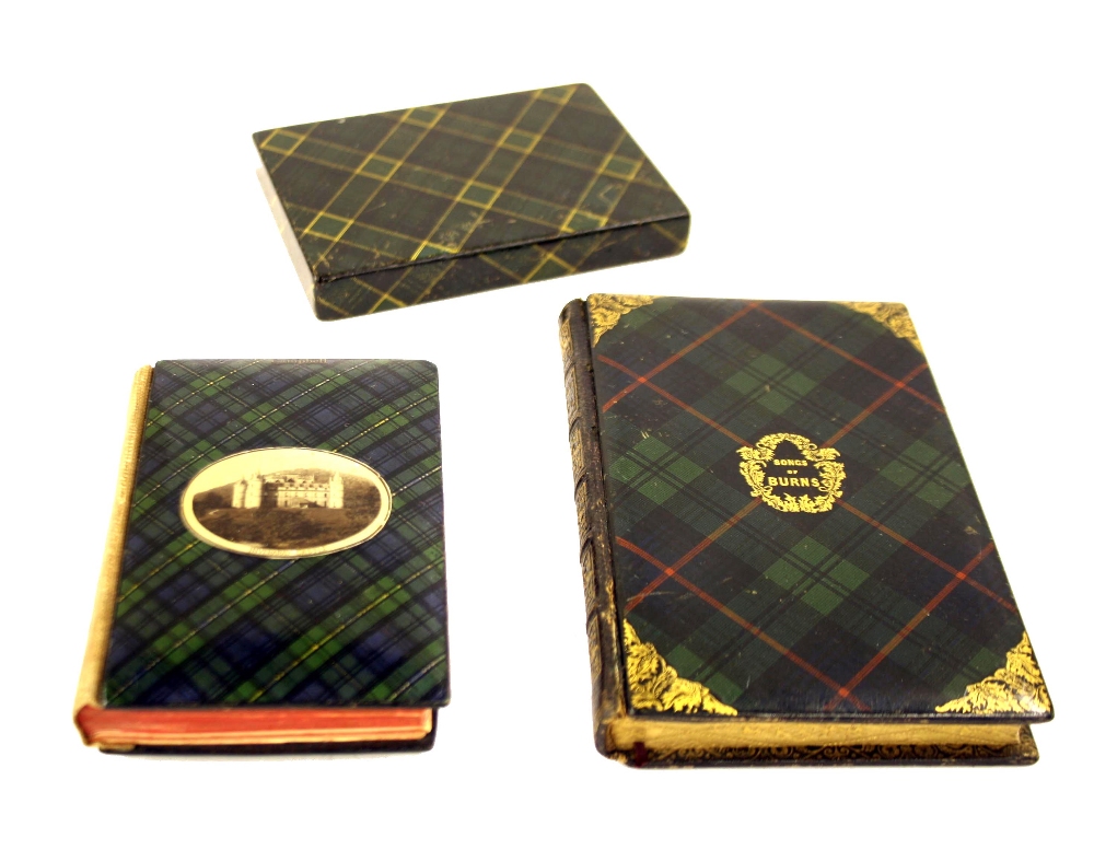 Tartan ware - green tartan card case with plaque inscribed 'Susan', 3.75" x 2.75"; and two small