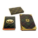 Tartan ware - green tartan card case with plaque inscribed 'Susan', 3.75" x 2.75"; and two small